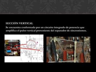 SECCIÓN VERTICAL
Se encuentra conformada por un circuito integrado de potencia que
amplifica el pulso vertical proveniente del separador de sincronismos.
 
