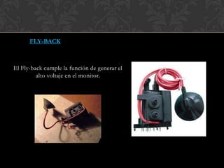 FLY-BACK
El Fly-back cumple la función de generar el
alto voltaje en el monitor.
 