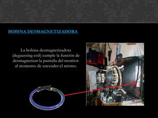 BOBINA DESMAGNETIZADORA
La bobina desmagnetizadora
(degaussing coil) cumple la función de
desmagnetizar la pantalla del monitor
al momento de encender el mismo.
 