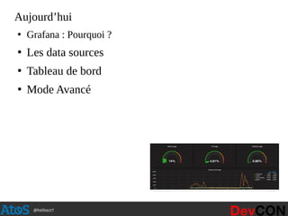 @hellosct1
Aujourd’hui
●
Grafana : Pourquoi ?
●
Les data sources
●
Tableau de bord
●
Mode Avancé
 