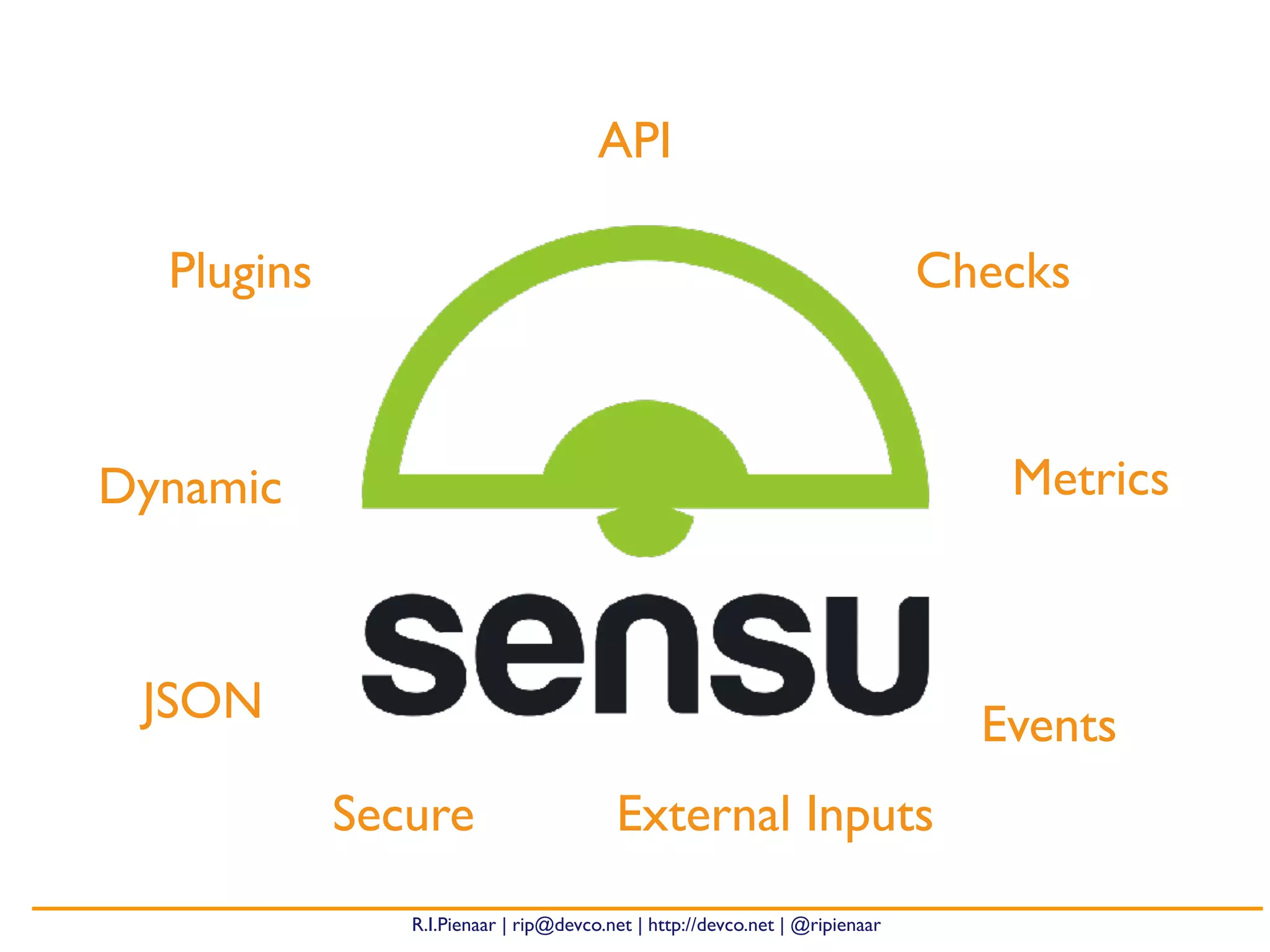 R.I.Pienaar | rip@devco.net | http://devco.net | @ripienaar
Checks
API
MetricsDynamic
External InputsSecure
Events
Plugins
JSON
 