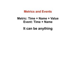 Metrics and Events
Metric: Time + Name + Value
Event: Time + Name

It can be anything

 