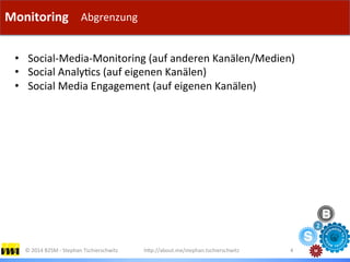 Monitoring	
  I	
  Subheadline	
  Monitoring	
  
h?p://about.me/stephan.tschierschwitz	
   4	
  
Abgrenzung	
  
•  Social-...