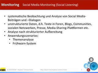 Monitoring	
  I	
  Subheadline	
  Monitoring	
  
h?p://about.me/stephan.tschierschwitz	
   5	
  
Social	
  Media	
  Monito...
