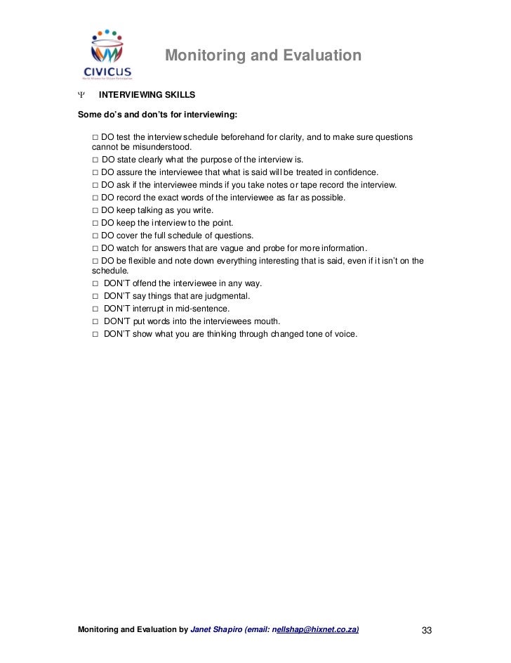 Monitoring and evaluation