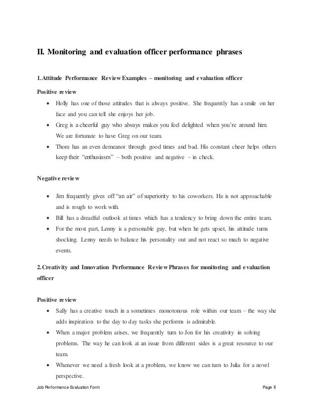 Monitoring and evaluation officer perfomance appraisal 2