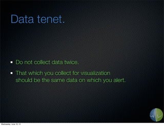 Data tenet.
Do not collect data twice.
That which you collect for visualization
should be the same data on which you alert.
Wednesday, June 19, 13
 