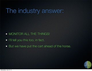 The industry answer:
MONITOR ALL THE THINGS!
I’ll tell you this too, in fact.
But we have put the cart ahead of the horse....