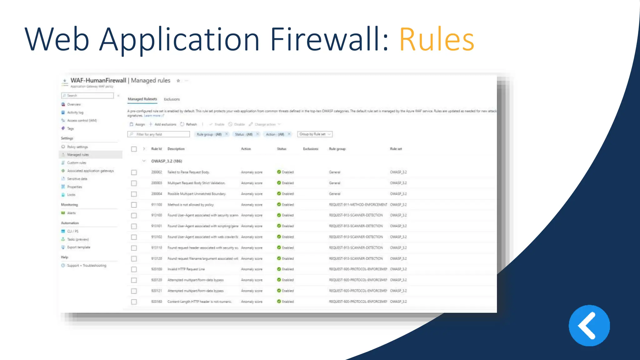 vm
Web Application Firewall: Rules
 