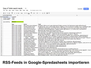 RSS-Feeds in Google-Spredasheets importieren
 