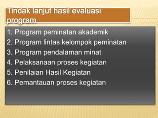 Monitoring evaluasi dan tindak lanjut program peminatan