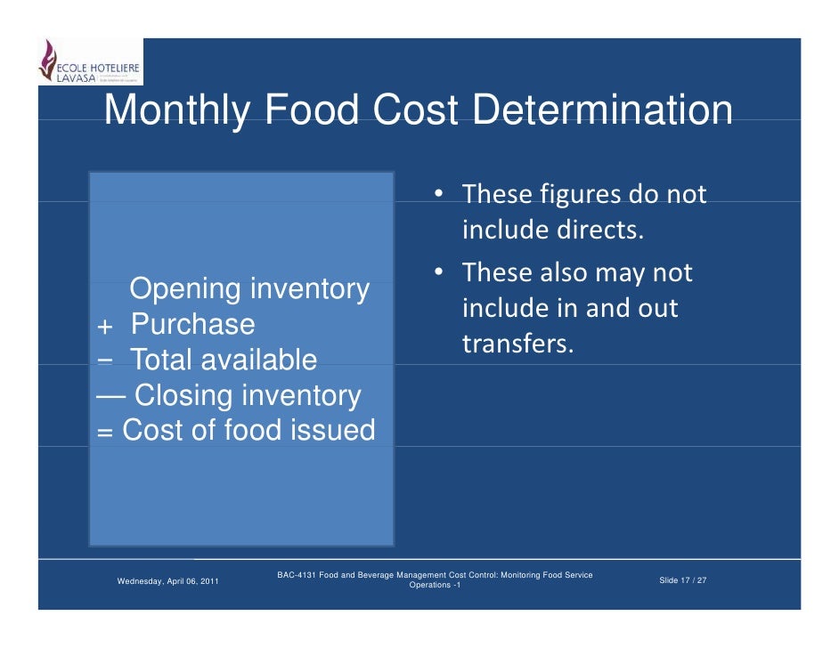Monitoring food service operations 1
