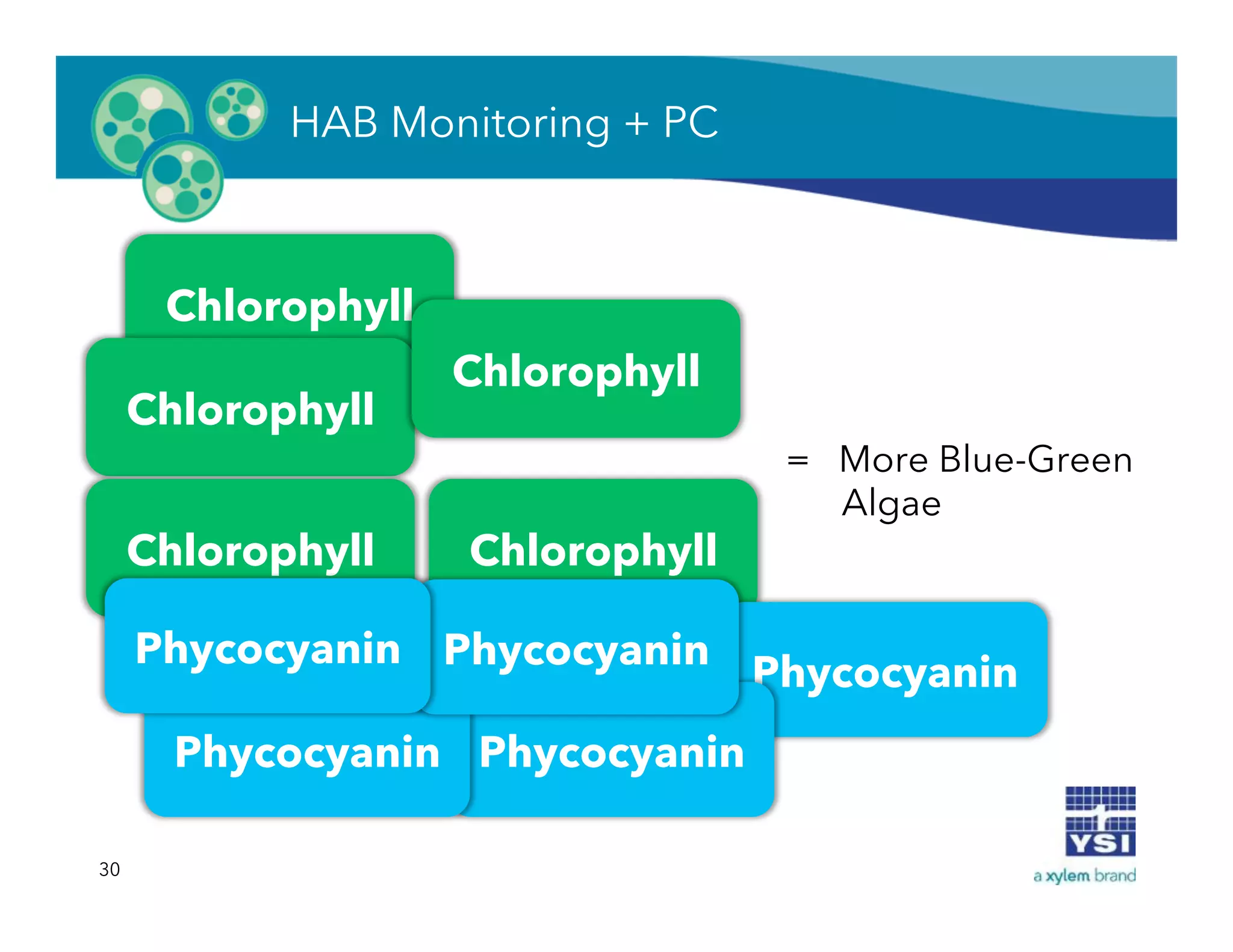 30
HAB Monitoring + PC
Chlorophyll
Chlorophyll
Chlorophyll
ChlorophyllChlorophyll
= More Blue-Green
Algae
Phycocyanin
PhycocyaninPhycocyanin
PhycocyaninPhycocyanin
 