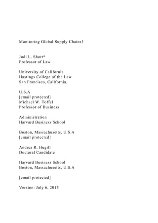 Monitoring Global Supply Chains†   Jodi L. Short Prof.docx