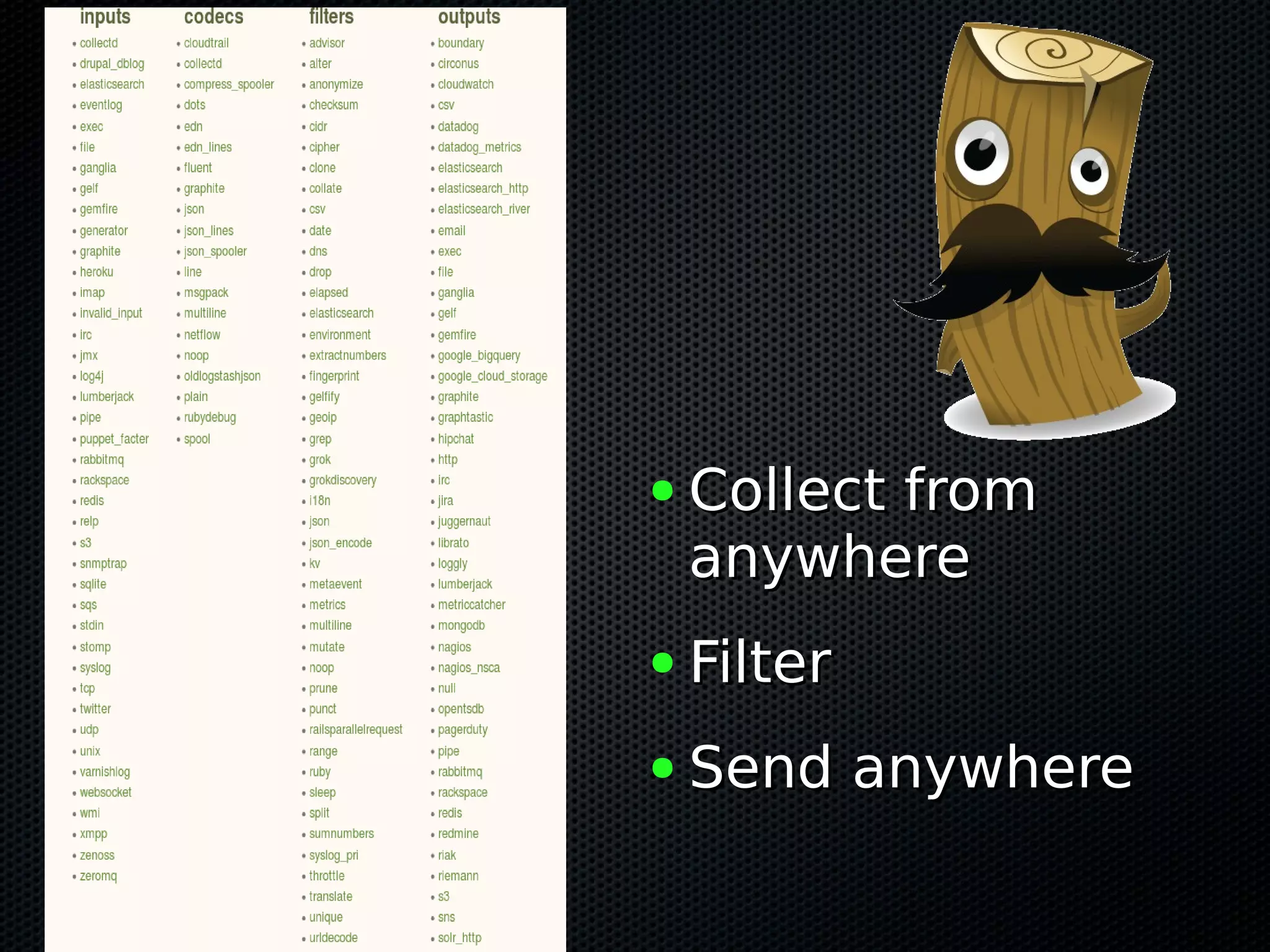 ● Collect fromCollect from anywhereanywhere ● FilterFilter ● Send anywhereSend anywhere 