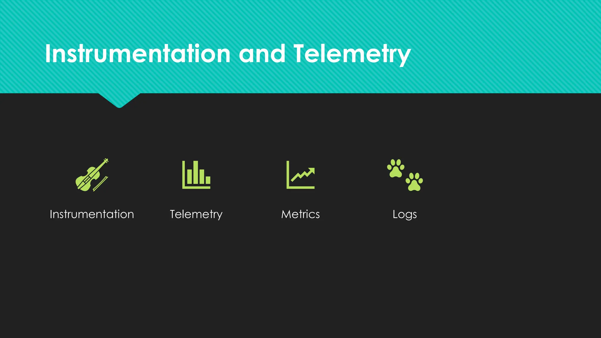 Instrumentation and Telemetry
Instrumentation Telemetry Metrics Logs Traces
 
