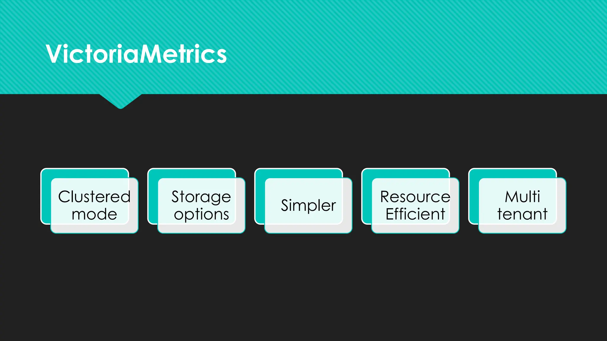 VictoriaMetrics
Clustered
mode
Storage
options
Simpler
Resource
Efficient
Multi
tenant
 
