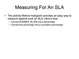 Measuring For An SLA <ul><li>WITH HISTOGRAMS AS </li></ul><ul><li>(SELECT TOP, NUMBER_IN_BIN </li></ul><ul><li>FROM HISTOG...