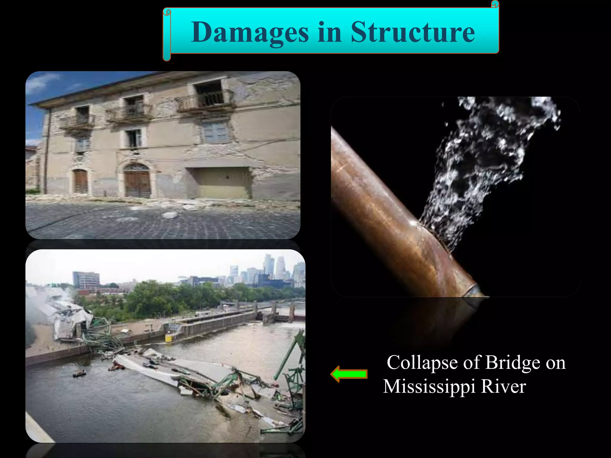 Damages in Structure
Collapse of Bridge on
Mississippi River
 
