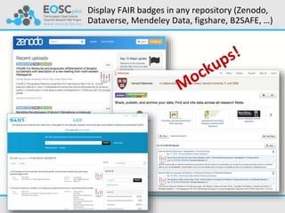 Display FAIR badges in any repository (Zenodo,
Dataverse, Mendeley Data, figshare, B2SAFE, …)
 
