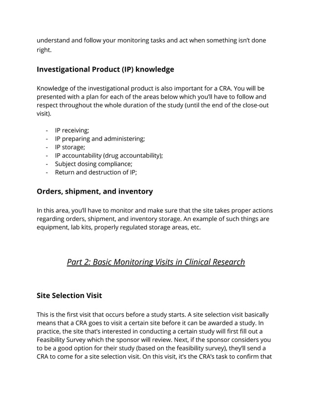Monitoring Plan and Basic Monitoring Visits Everything that a CRA