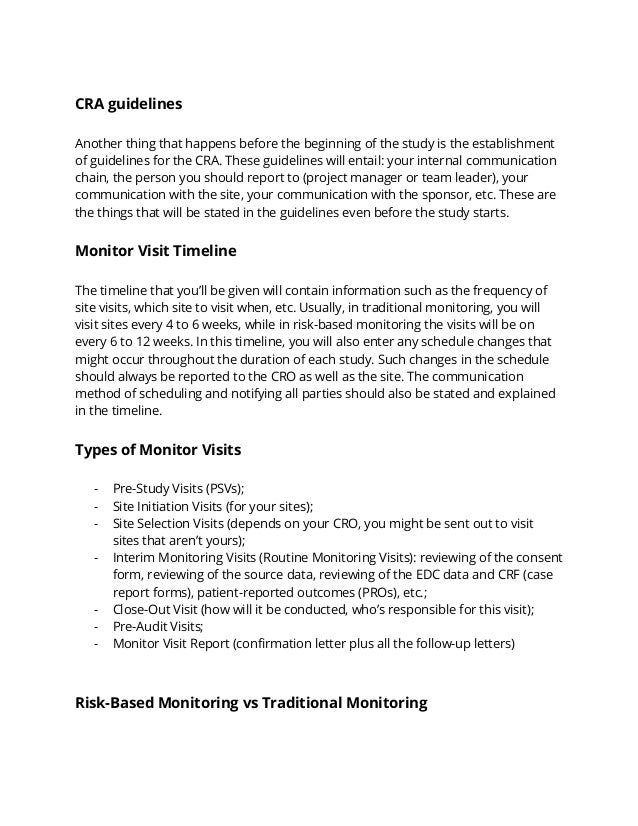 Monitoring Plan and Basic Monitoring Visits Everything that a CRA Ne…
