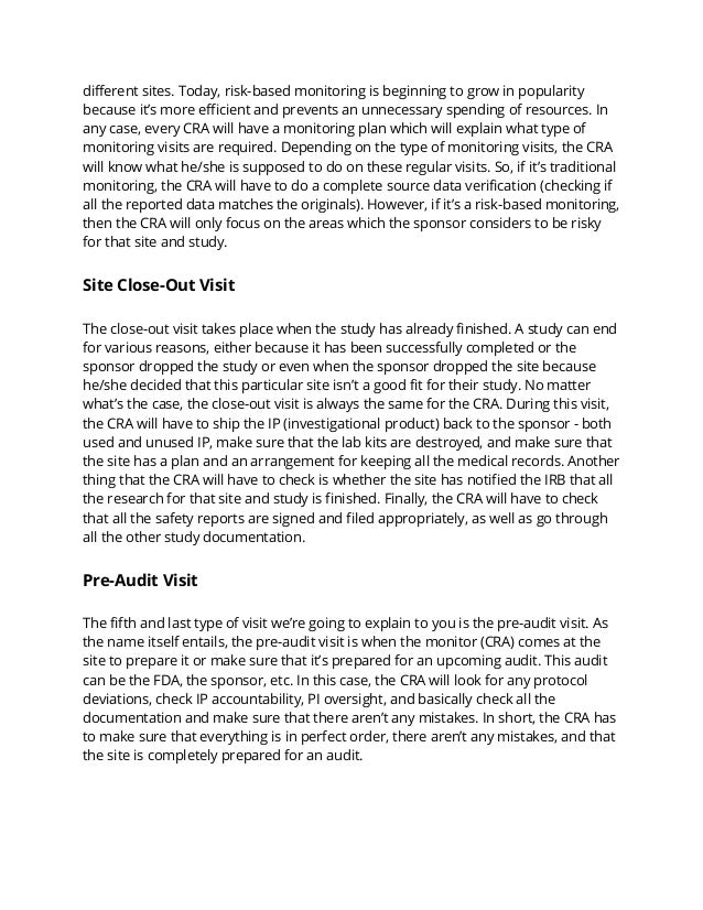 Monitoring Plan and Basic Monitoring Visits Everything that a CRA Ne…