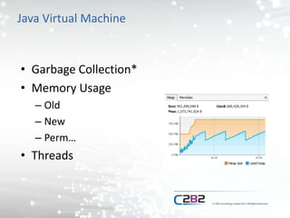Java Virtual Machine
• Garbage Collection*
• Memory Usage
– Old
– New
– Perm…
• Threads
 