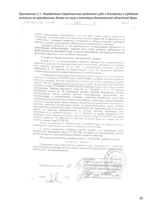 Приложение 2.1: Определение Свердловского районного суда г.Костромы и Судебной
коллегии по гражданским делам по иску и апелляции Костромской областной думы
25
 