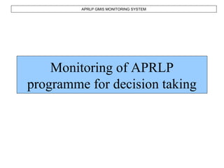 Monitoring of APRLP
programme for decision taking
APRLP GMIS MONITORING SYSTEM
 