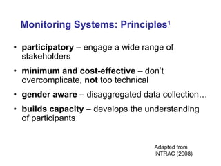 [object Object],[object Object],[object Object],[object Object],Monitoring Systems: Principles 1 Adapted from INTRAC (2008) 