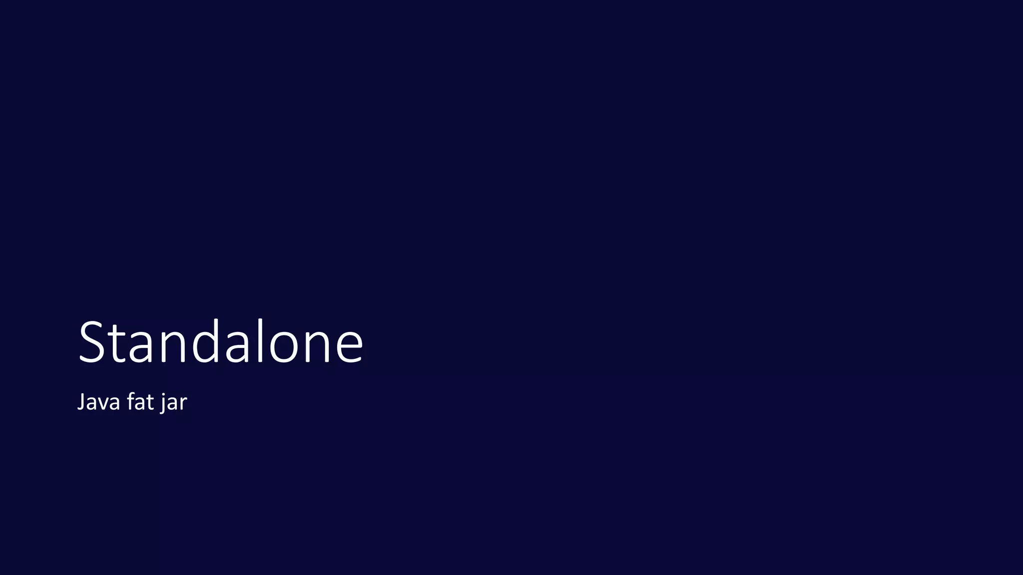 Standalone
Java fat jar
 