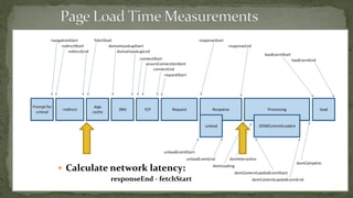  Calculate network latency: 
responseEnd - fetchStart 
28 
 