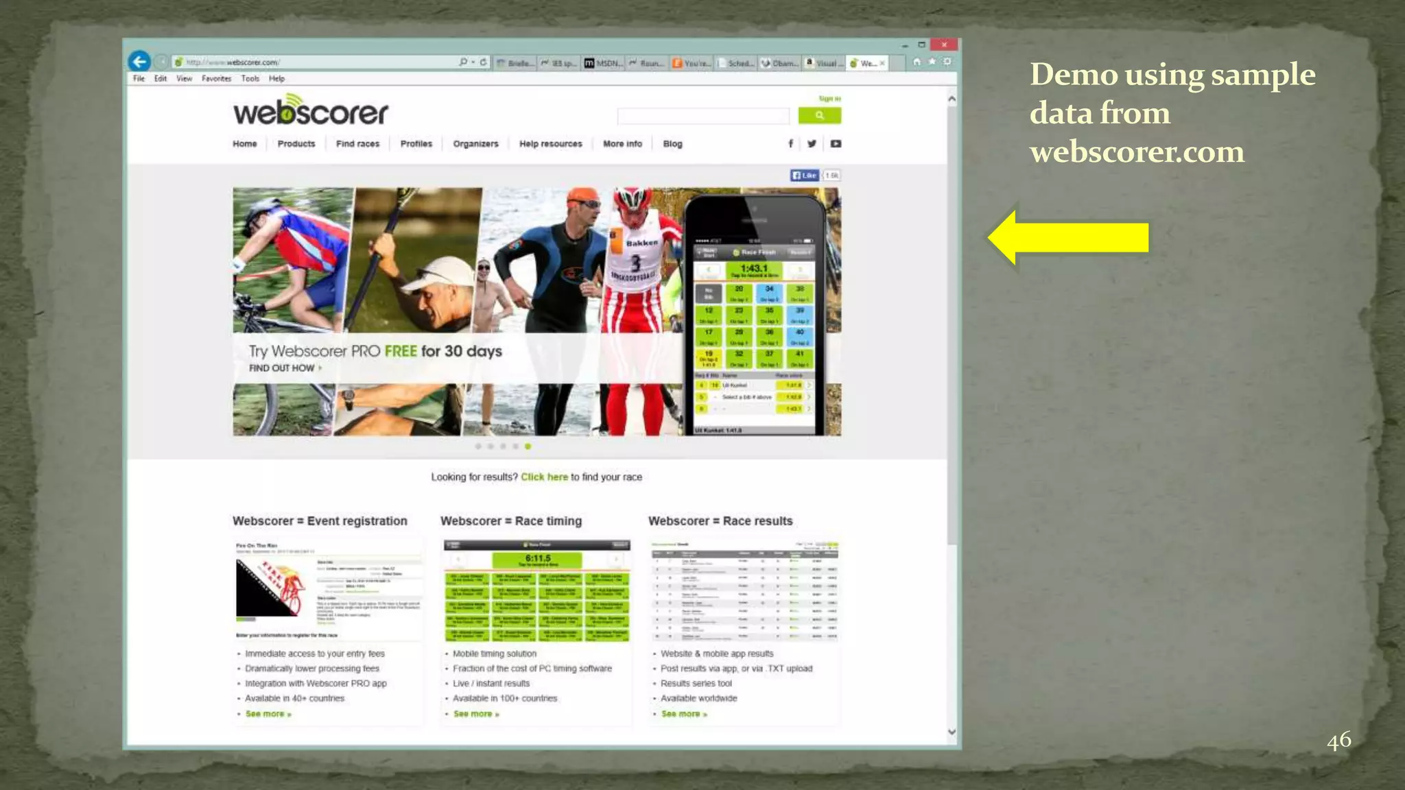 Demo using sample
data from
webscorer.com
46
 