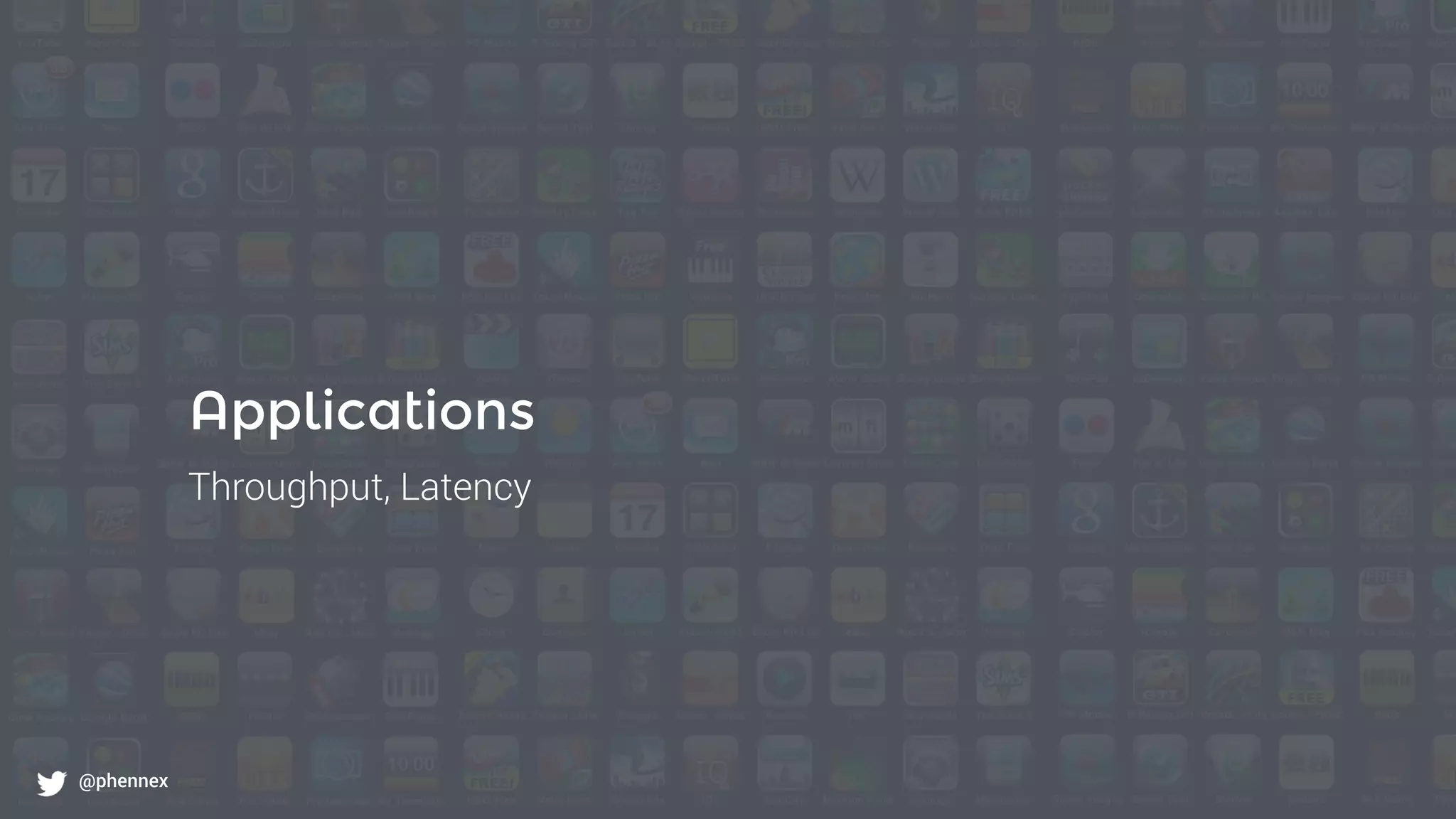 What to monitor?
@phennex
Applications
Throughput, Latency
@phennex
 