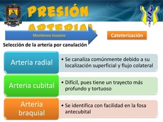Presión Arterial Monitoreo invasivoCateterizaciónSelección de la arteria por canulación
