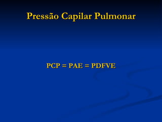 Pressão Capilar Pulmonar PCP = PAE = PDFVE 