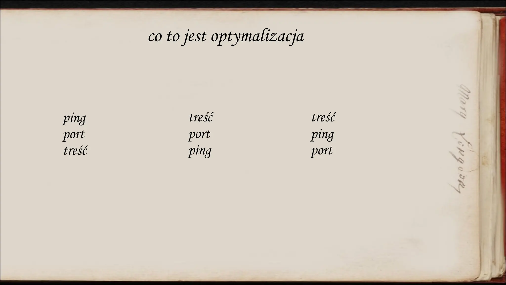 co to jest optymalizacja
ping
port
treść
treść
port
ping
treść
ping
port
 