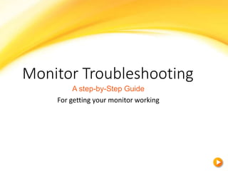 Monitor Troubleshooting
A step-by-Step Guide
For getting your monitor working
 