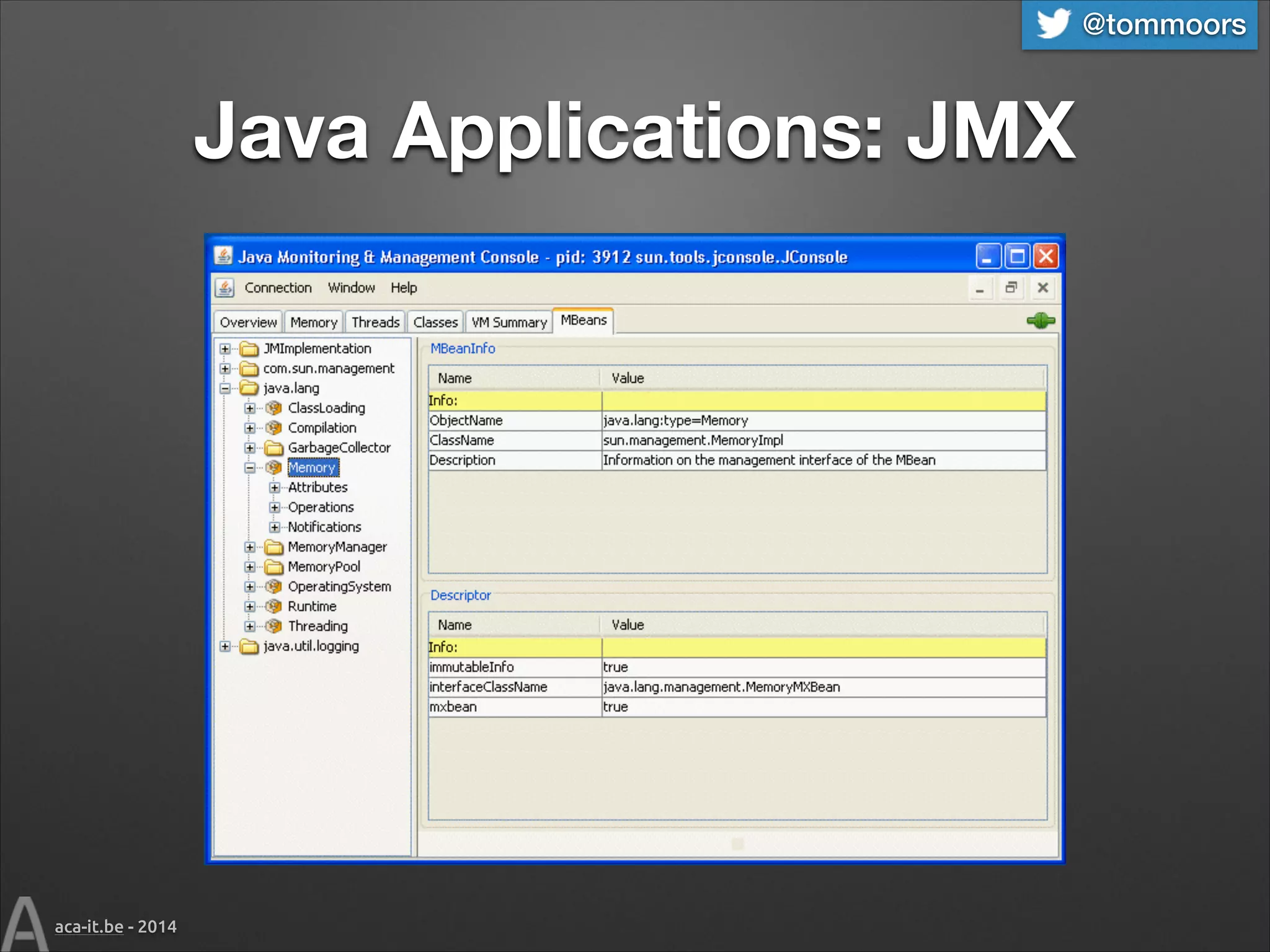 @tommoors

Java Applications: JMX

aca-it.be - 2014

 