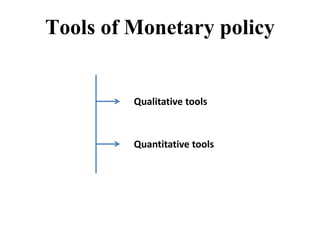Tools of Monetary policy
Qualitative tools
Quantitative tools
 