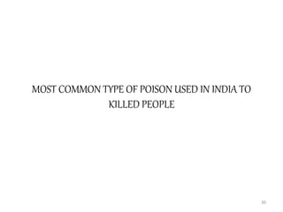MOST COMMON TYPE OF POISON USED IN INDIA TO
KILLED PEOPLE
30
 