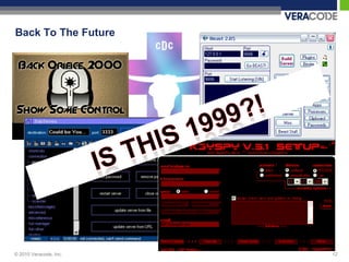 Back To The Future




© 2010 Veracode, Inc.   12
 
