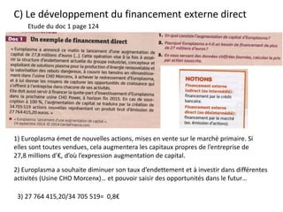 C) Le développement du financement externe direct
Etude du doc 1 page 124
1) Europlasma émet de nouvelles actions, mises e...