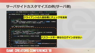 サーバサイドカスタマイズの例(サーバ側)
28
クライアントの入室処理にチェックを追加
パスワード不一致ならログインさせない
 