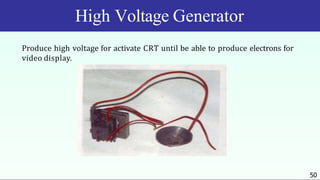 High Voltage Generator
Produce high voltage for activate CRT until be able to produce electrons for
video display.
50
 