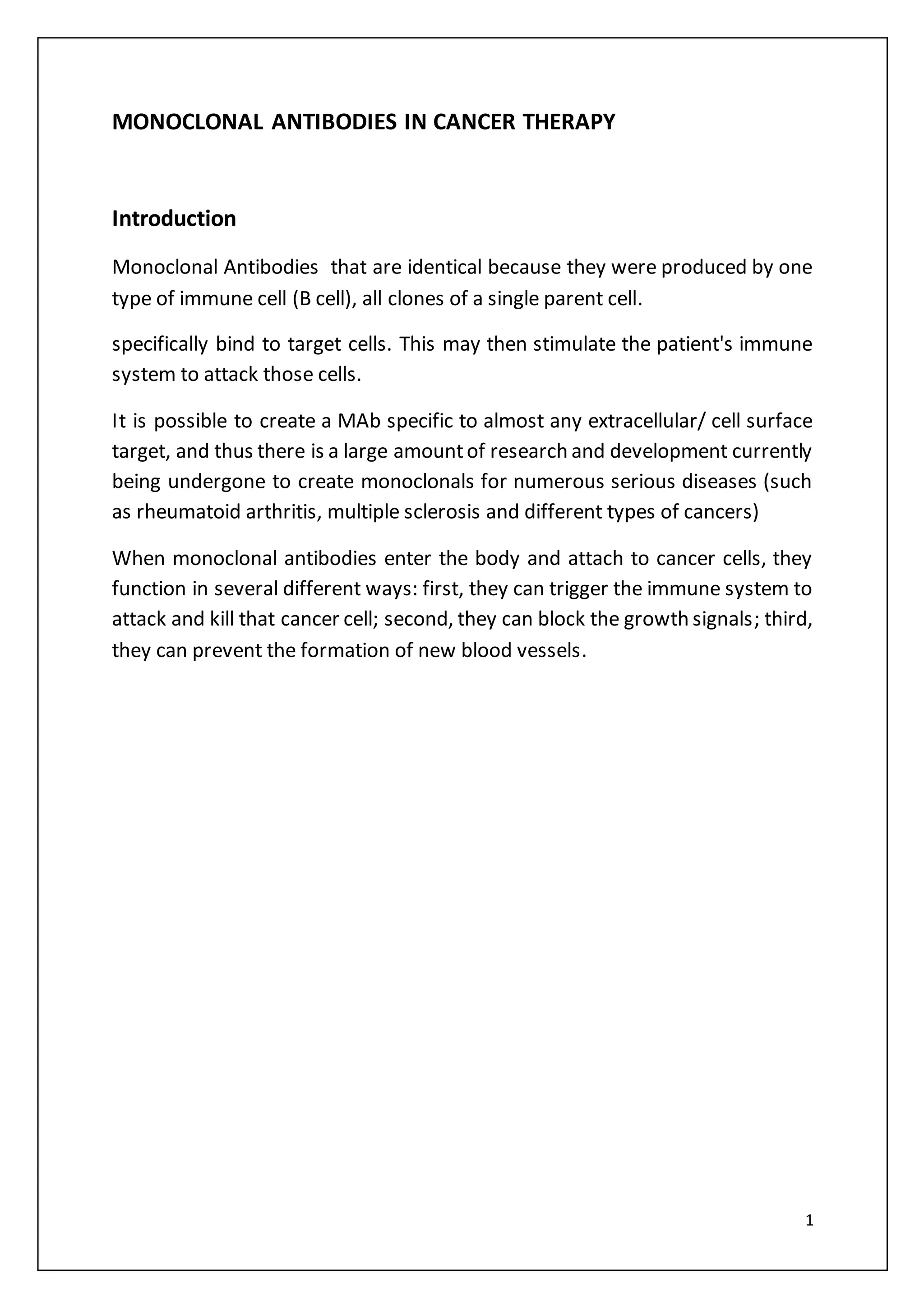 Monoclonal antibodies in cancer treatment By Ankit Tribhuvane | DOCX