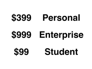 $399   Personal
$999 Enterprise
$99    Student
 
