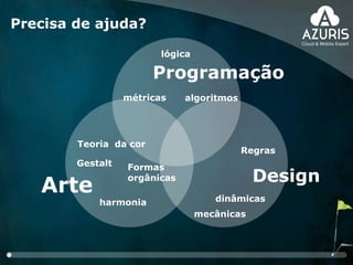 Precisa de ajuda?
Programação
Regras
Arte Design
dinâmicas
mecânicas
lógica
métricas algoritmos
Teoria da cor
Gestalt
harmonia
Formas
orgânicas
 
