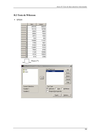 Anexo II: Caso de duas amostras relacionadas
II.3 Teste
S
de Wilcoxon
PSS®
Passo (*)
84
 